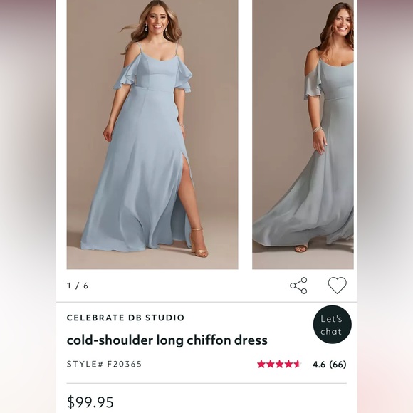 David’s Bridal Dusty Blue Cold Shoulder Dress - Picture 3 of 4